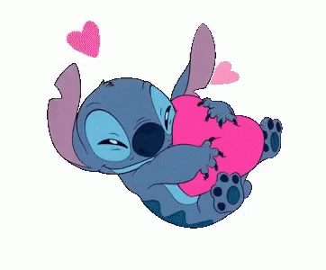 Stitch Holding Pink Heart With Pink Hearts GIF