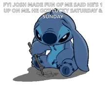 Stitch Holding Stick Says 1-Up Lucky Saturday Sunday