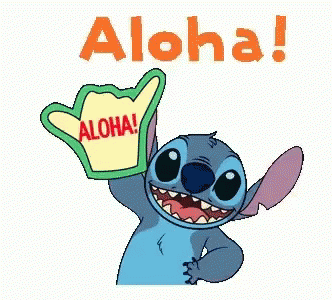 Stitch Is Holding Up A Sign That Says Aloha ! GIF