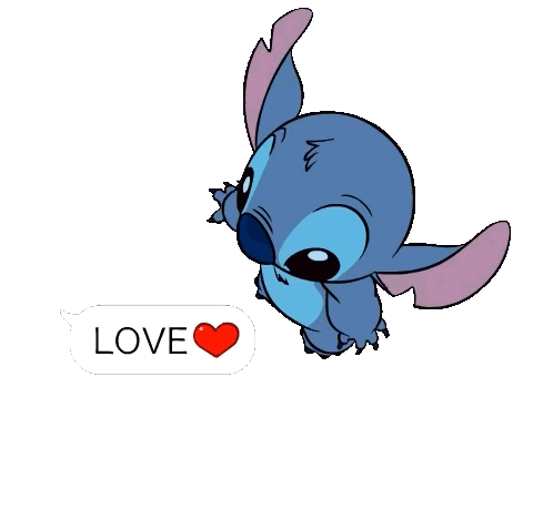 Stitch Is Surrounded By A Pile Of Love Speech Bubbles GIF