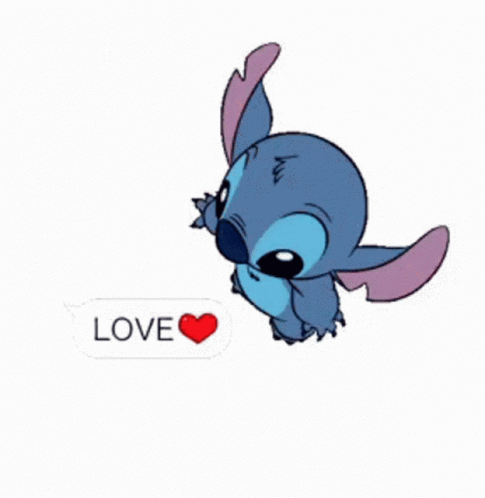 Stitch Is Surrounded By A Pile Of Love Stickers GIF