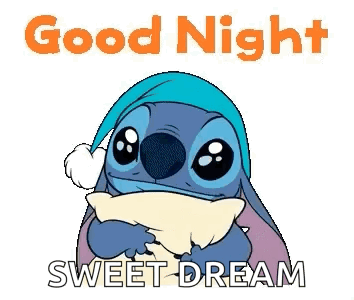 Stitch Is Wearing A Sleep Cap And Holding A Pillow And Saying `` Good Night Sweet Dream '' . GIF