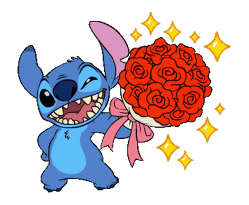 Stitch Love Bouquet Of Flowers GIF