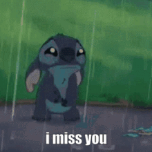 Stitch Lying in Rain Saying I Miss You
