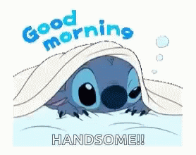 Stitch Peeking From Under Blanket Saying Good Morning Handsome GIF