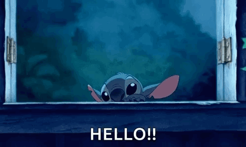 Stitch Peeking From Window Saying Hello GIF