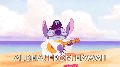 Stitch Playing Guitar on Beach Aloha from Hawaii