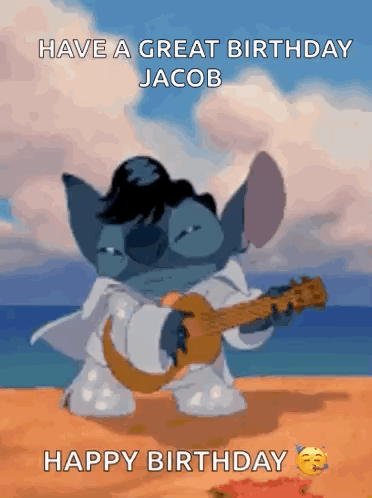 Stitch Playing Guitar on Beach