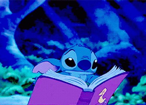 Stitch Reading Book With Mermaid GIF