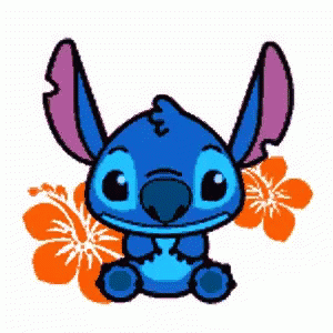 Stitch Sitting Next To Flowers GIF