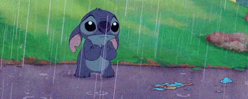 Stitch Standing in Rain Hands on Face