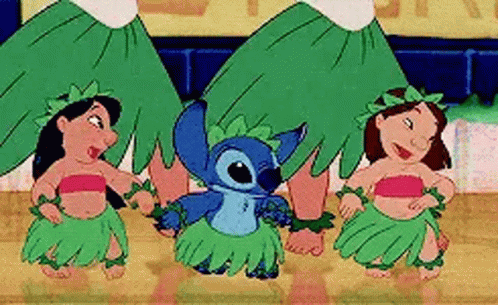 Stitch Upside Down Holding Red And White Pom Poms GIF