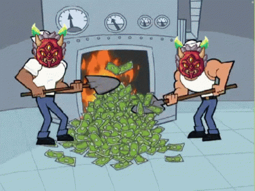 Stock Market Crash Cartoon Devil Burning Money GIF
