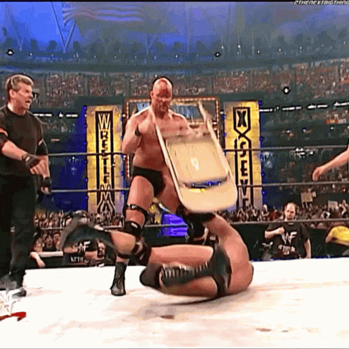 Stone Cold Steve Austin Hitting Chair GIF