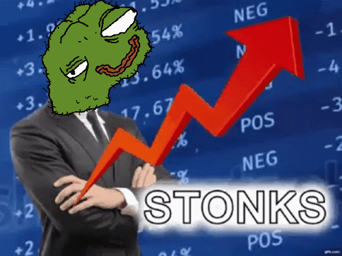 Stonks Man With Distorted Pepe Frog Head GIF