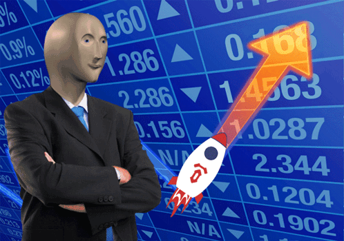 Stonks Meme Man And Rocket Taking Off GIF