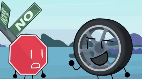 Stop Sign and Tire in Cartoon Scene
