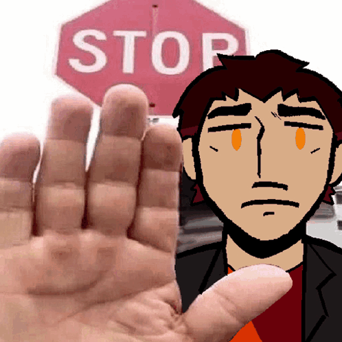 Stop Sign Behind Cartoon Character GIF
