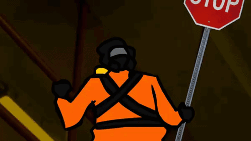 Stop Sign Next to Cartoon Character