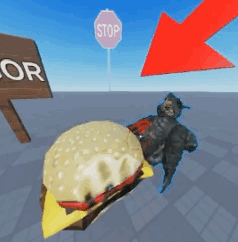 Stop Sign Next to Hamburger and Door Sign