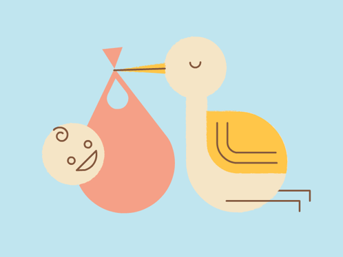 Stork Carrying Baby in Bag