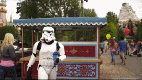 Storm Trooper Holding Water Bottle