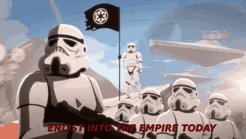 Stormtroopers Standing With Enlist Into The Empire Today Flag