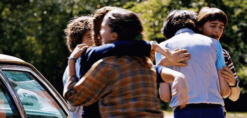 Stranger Things Characters Hugging GIF