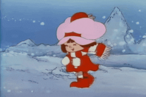 Strawberry Shortcake Cartoon Walking Amid Bomb Cyclone GIF