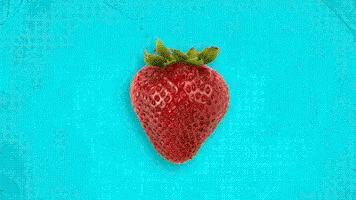 Strawberry Surrounded by Lemon and Grapefruit Slices on Blue