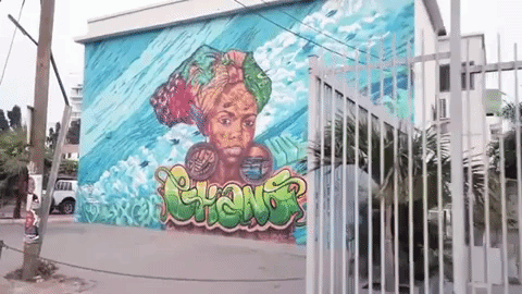 Street Art Of Woman And Ghana GIF