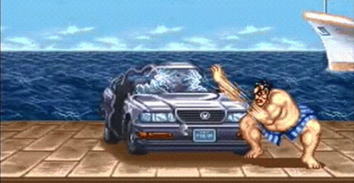 Street Fighter E Honda Punching Car GIF