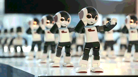 Stretching Robi Dancing Robots GIF