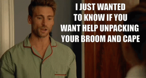 Striped Pajamas Man Asks Help Unpack Broom Cape