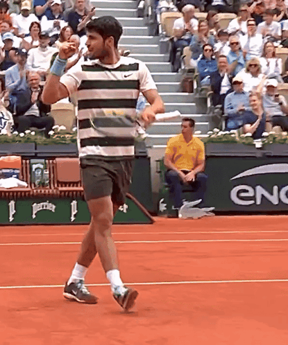 Striped Shirt Man On Tennis Court With Enc Banner GIF