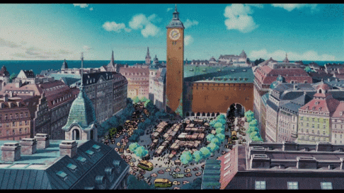 Studio Ghibli Anime City Busy Street GIF
