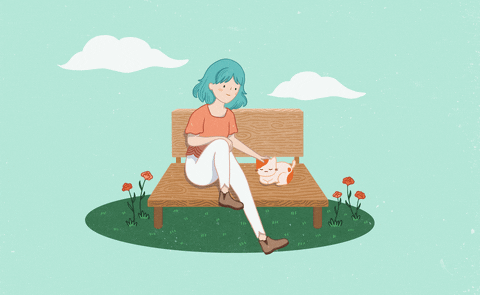 Studying Lofi Girl In The Bench At Park GIF