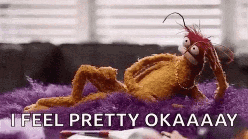 Stuffed Animal Laying On Purple Rug Saying I Feel Pretty Okaaay GIF