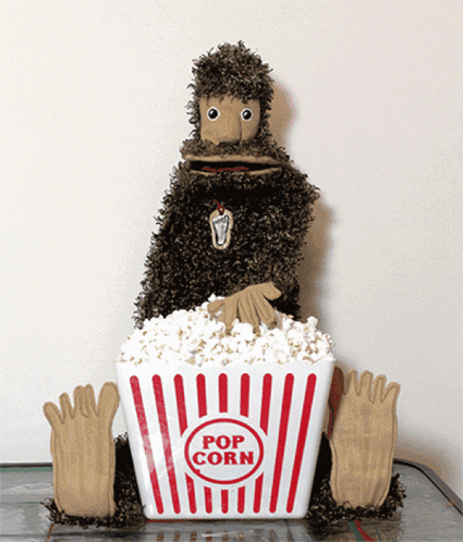 Stuffed Animal Sitting on Popcorn Bucket