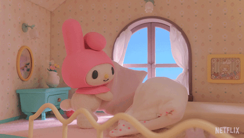 Stuffed Animal Sleeping On Bed Netflix Logo GIF