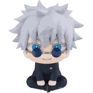 Stuffed Animal with Gray Hair and Blue Eyes