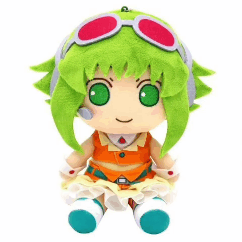 Stuffed Animal with Green Hair and Headphones