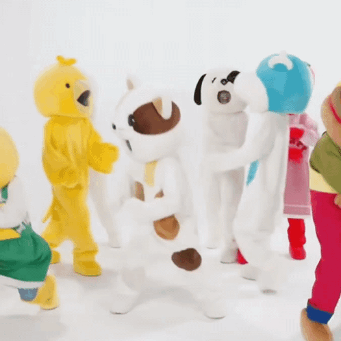 Stuffed Animals Group One Wearing Mear Shirt GIF