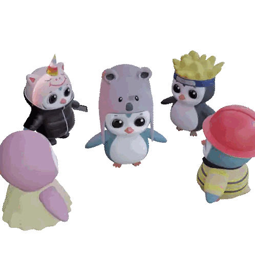 Stuffed Animals Including Penguin with Unicorn Hat