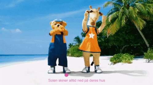 Stuffed Animals on Beach with Solen Skinner Alltid Ned on Deres Hus