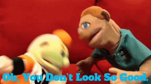 Stuffed Animals On Couch Saying You Don't Look Good GIF