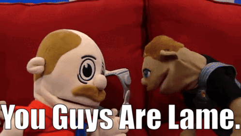 Stuffed Animals Red Couch Saying You Guys Are Lame