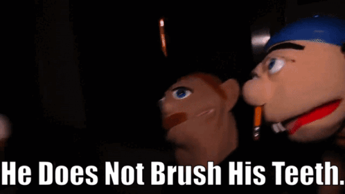 Stuffed Animals Saying He Does Not Brush His Teeth GIF