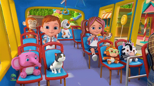Stuffed Animals Sitting in a Bus