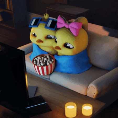 Stuffed Animals Sitting On Couch With Popcorn GIF